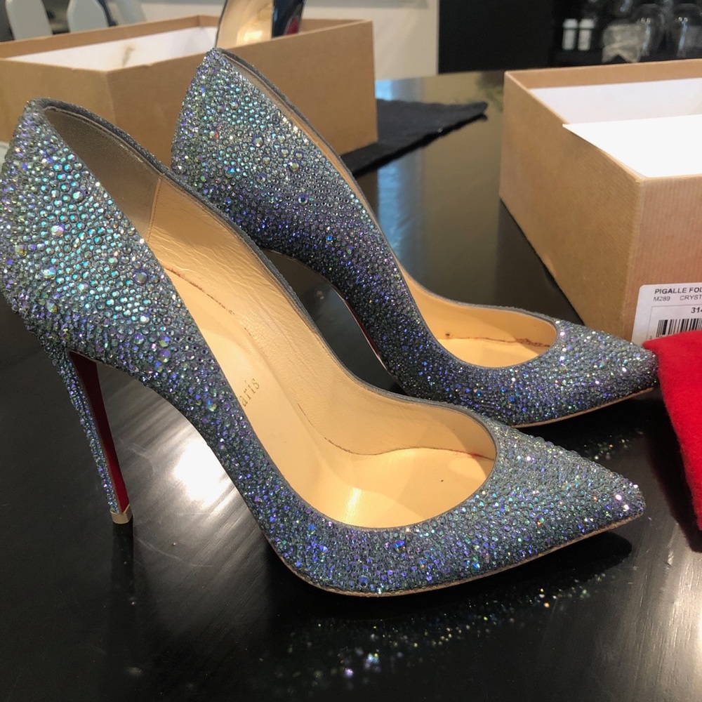 LOUBOUTIN PIGALLE STRASS FOLLIES 100 SUEDE 37.5